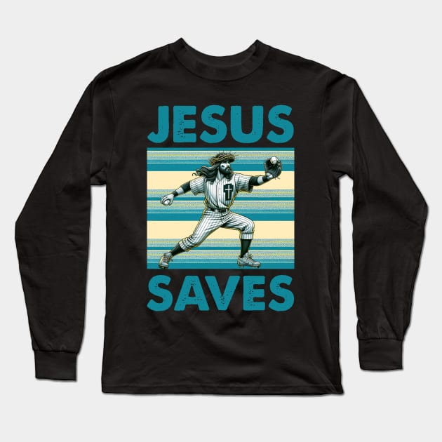 Baseball Jesus Saves Vintage Long Sleeve T-Shirt by Che Tam CHIPS